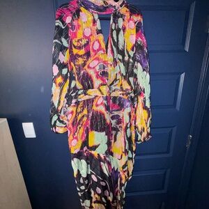 Vibrant Abstract Print Long Sleeve Midi Dress - Multicolor
